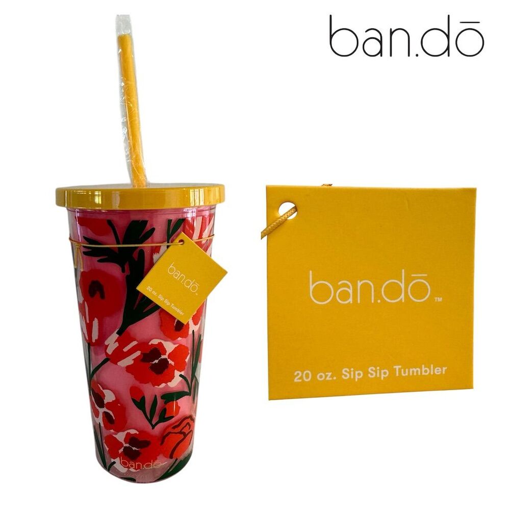 ban.do 20 oz. Floral Tumbler with Straw & Yellow Lid